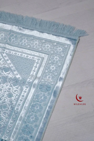 Hediyelik-Çeyizlik Lüks Kadife Seccade Açık Mavi - Resim 2