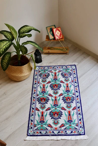 İpek Dokulu Keseli Seccade Beyaz - Resim 2