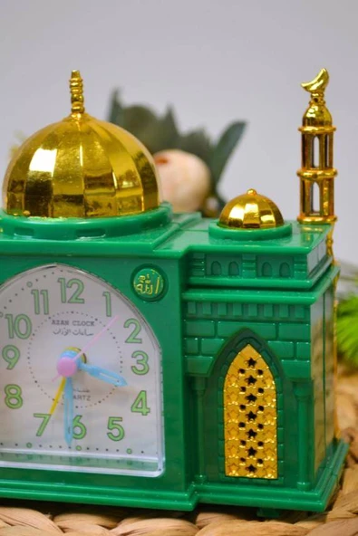 Ezan Okuyan Nostaljik Masa Saati Yeşil– Mekke Ezanı Sesli (Dijital Olmayan) Büyük Boy - 3