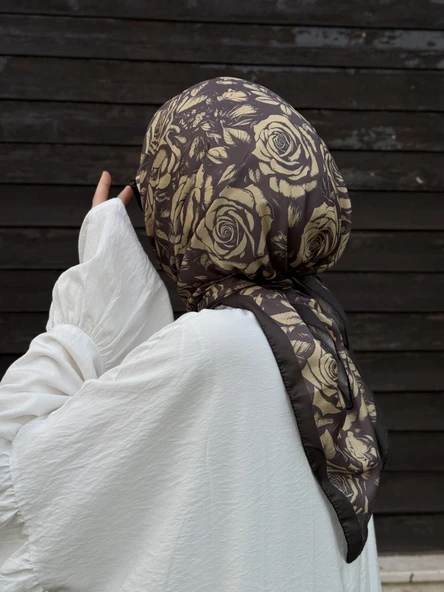 Pamuklu Soft Roza Desen Eşarp-Küf Yeşil - 3
