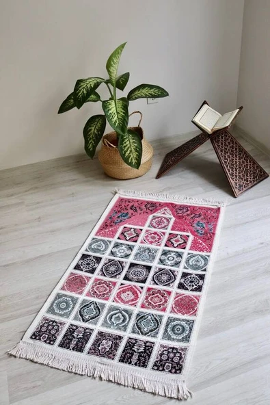 40 Yama Desenli Astarlı  Seccade Pembe