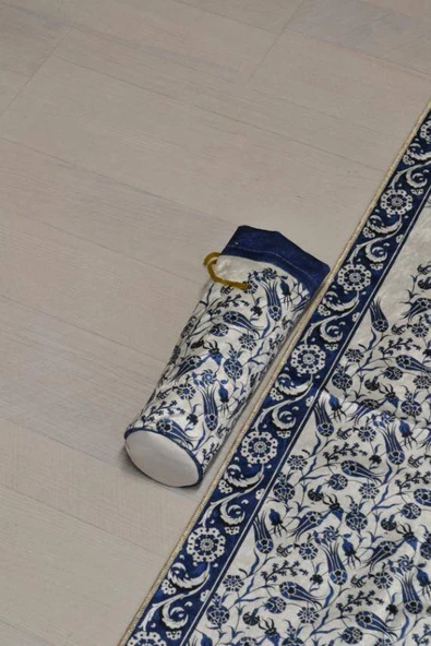 Pratik ve Taşınabilir İpek Dokulu Keseli Seccade Lacivert-02 - Resim 4