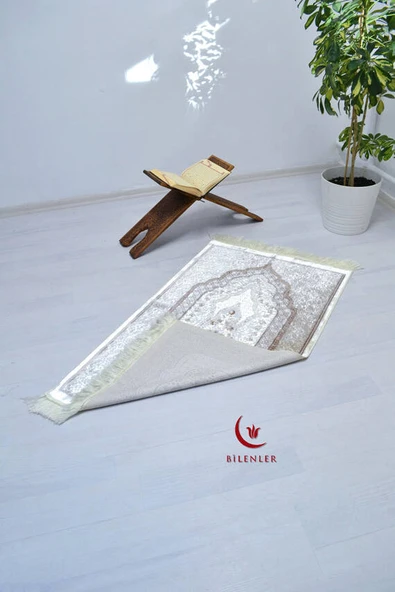 Lüks Hediyelik Çeyizlik Simli Kadife Seccade Kahverengi - Resim 4