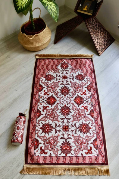 İpek Dokulu Keseli Seccade Kırmızı - Resim 3