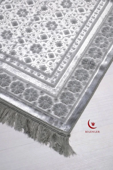 Hediyelik-Çeyizlik Lüks Kadife Seccade Gri - Resim 3