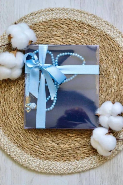 Hediyelik Mevlitlik Eşarp ve İnci Tesbih Set 1 Adet Lacivert ürün görseli