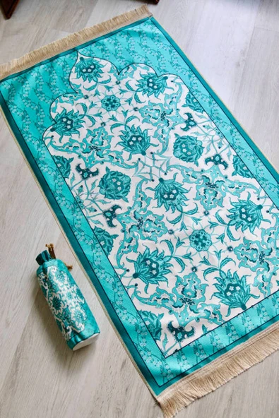 İpek Dokulu Keseli Seccade Mavi - Resim 3