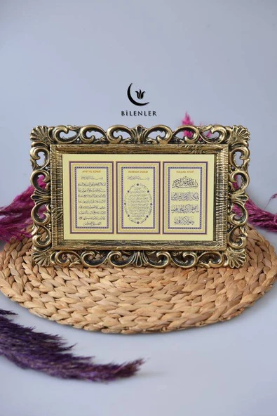 Kapı Üstü Üçlü Tablo Ayetel Kürsi- Nazar Duası- Bereket Duası Gold