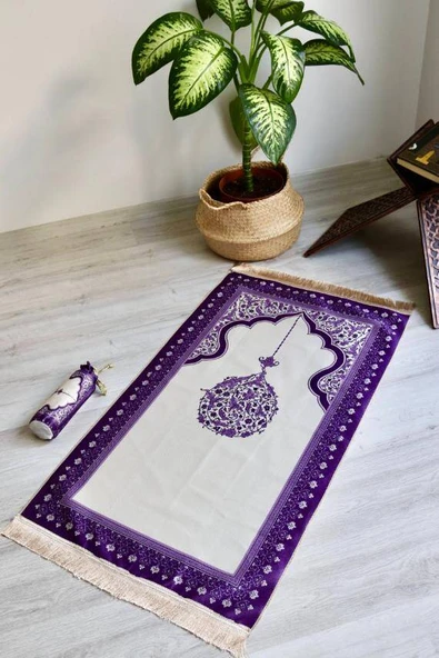 Mihrap Desenli İpek Dokulu Keseli Seccade Mor Renk - Resim 2