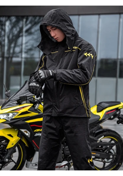 Cbtx Sulaite Motosiklet Yağmurluk Oxford Kumaş Pantolon Ceket Siyah - 7