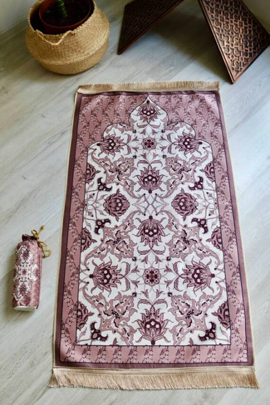 İpek Dokulu Keseli Seccade Gül Kurusu - Resim 2