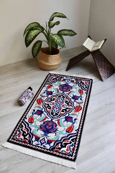 Lale Desenli İpek Dokulu Keseli Seccade Çok Renkli ürün görseli 1