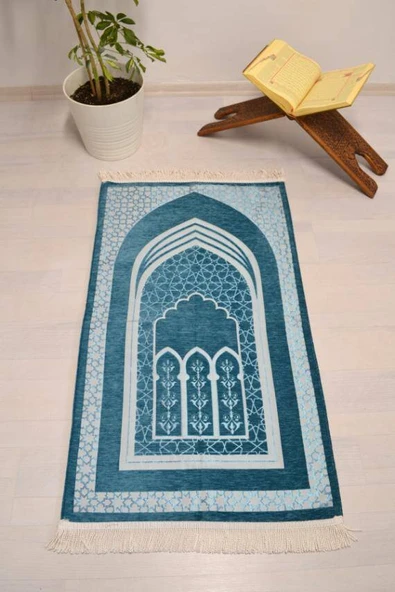 Mihrap Desenli Astarlı Seccade Turkuaz ürün görseli