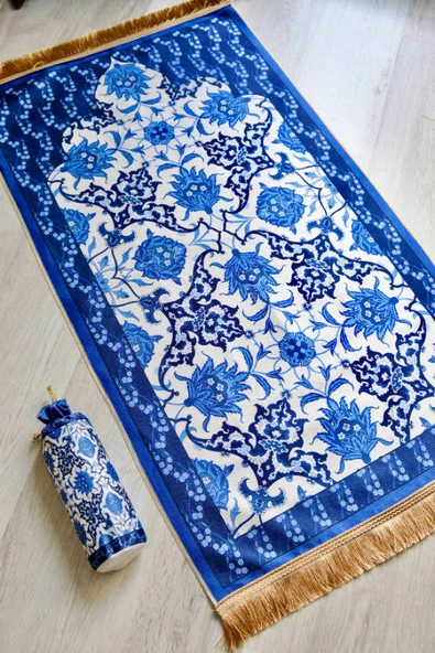 İpek Dokulu Keseli Seccade Lacivert - Resim 3