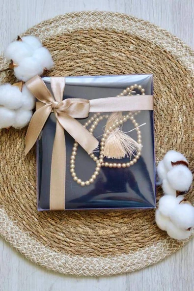 Hediyelik Mevlitlik Eşarp ve İnci Tesbih Set 1 Adet Siyah ürün görseli