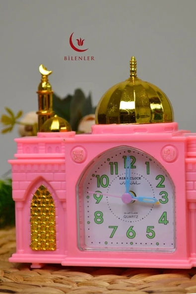 Ezan Okuyan Nostaljik Masa Saati Pembe– Mekke Ezanı Sesli (Dijital Olmayan) Küçük Boy - 2