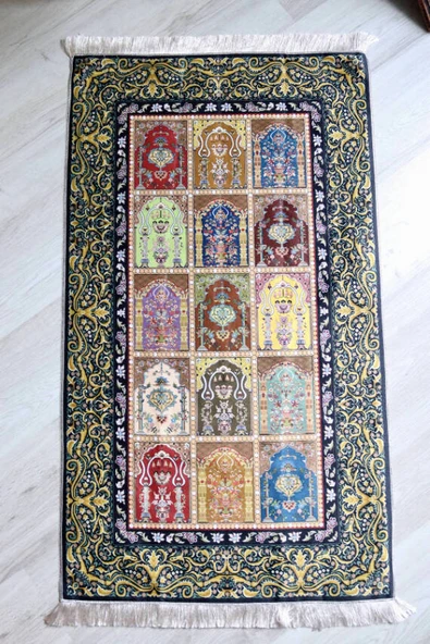 Kilim Desenli İpek Dokulu Keseli Seccade Kahverengi - Resim 4