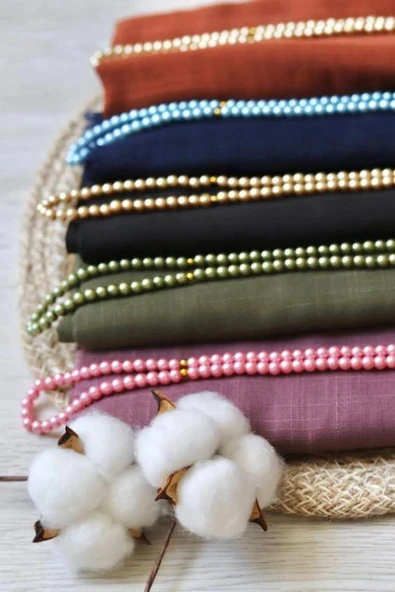 Hediyelik Mevlitlik Eşarp ve İnci Tesbih Set 1 Adet Lacivert - Resim 3