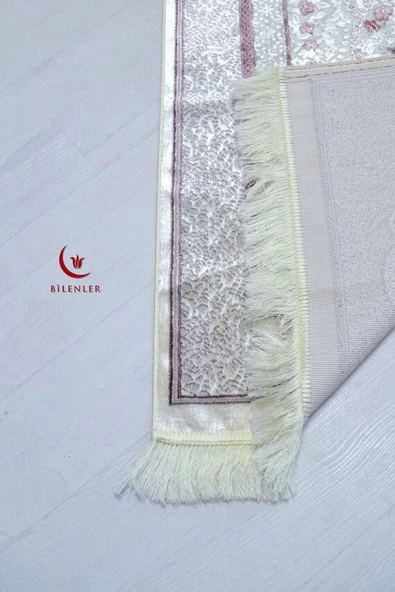 Lüks Hediyelik Çeyizlik Simli Kadife Seccade Pembe - Resim 4