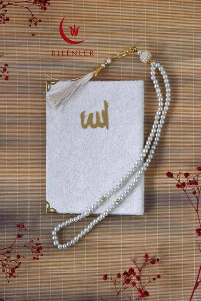 Kutulu Kadife Yasin ve İnci Tesbih Seti Beyaz 10 Adet - Resim 7