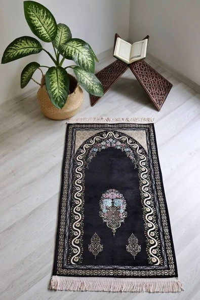 Çeyizlik Hediyelik Astarlı Seccade Siyah ürün görseli 1