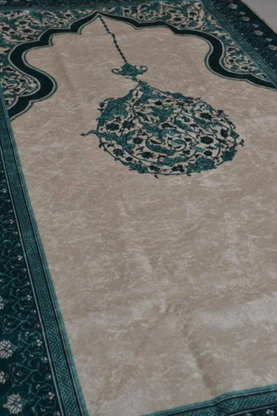 Pratik ve Taşınabilir İpek Dokulu Mihrap Desenli Çantalı Seccade Turkuaz - Resim 2