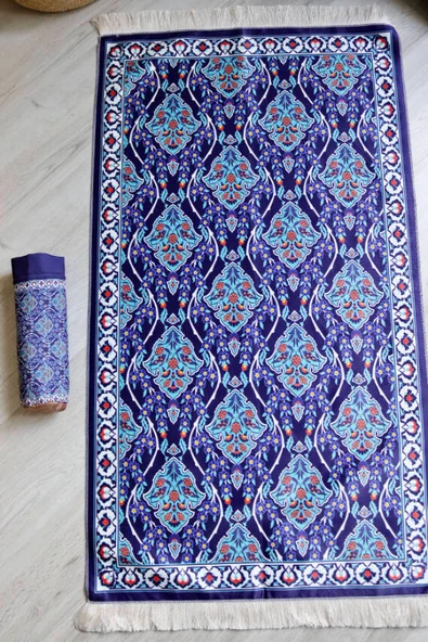 İpek Dokulu Keseli Seccade Lacivert Renkli - Resim 2