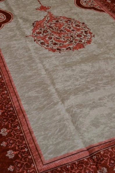 Pratik ve Taşınabilir İpek Dokulu Mihrap Desenli Çantalı Seccade Kiremit - Resim 3