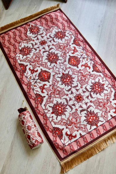 İpek Dokulu Keseli Seccade Kırmızı - Resim 2