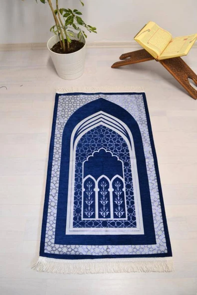 Mihrap Desenli Astarlı Seccade Saks Mavi ürün görseli