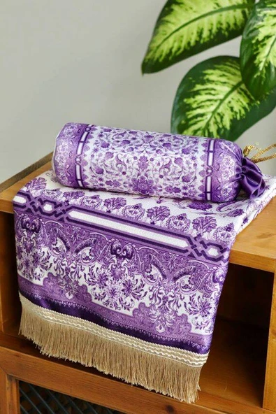 Gülhan Desenli İpek Dokulu Keseli Seccade Mor Renk - Resim 3