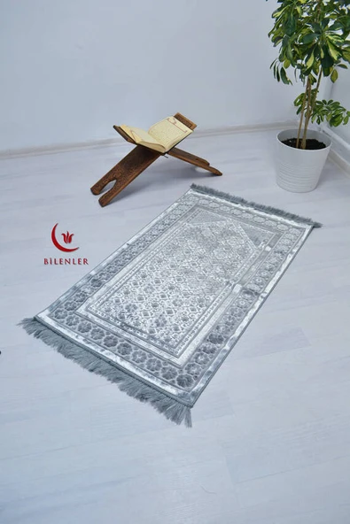 Hediyelik-Çeyizlik Lüks Kadife Seccade Gri ürün görseli