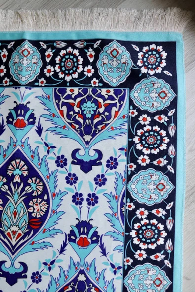 Çini Desenli İpek Dokulu Keseli Seccade Açık Mavi - Resim 3