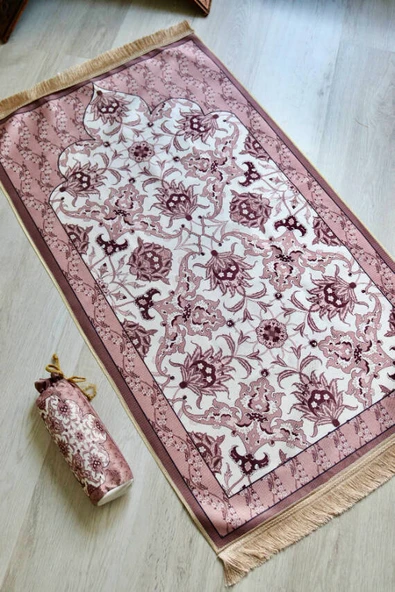 İpek Dokulu Keseli Seccade Gül Kurusu - Resim 3