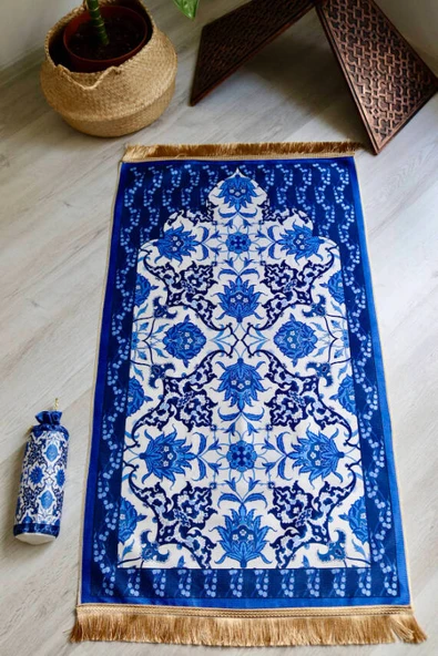 İpek Dokulu Keseli Seccade Lacivert - Resim 2