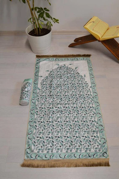 Pratik ve Taşınabilir İpek Dokulu Keseli Seccade Su Yeşili ürün görseli