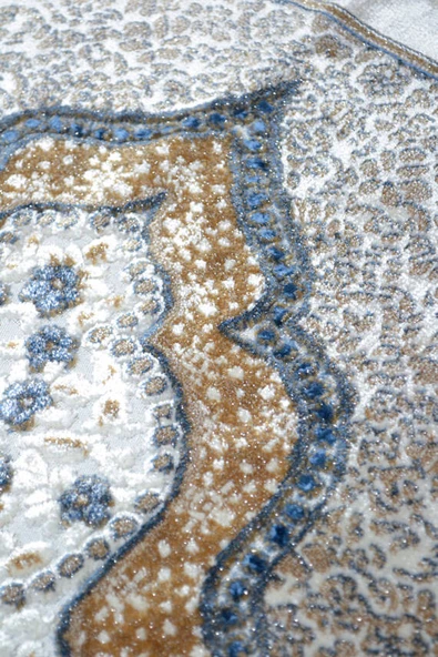 Lüks Hediyelik Çeyizlik Simli Kadife Seccade Lacivert - Resim 2