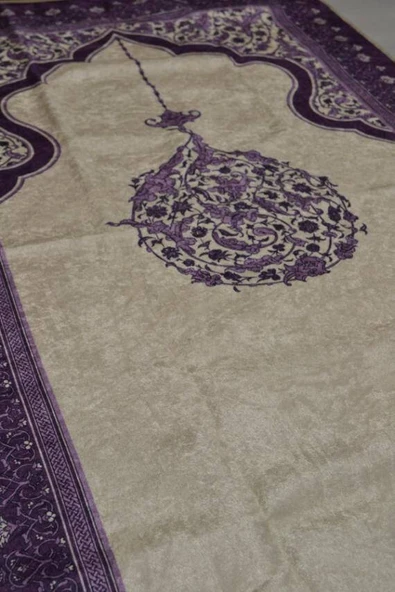 Pratik ve Taşınabilir İpek Dokulu Mihrap Desenli Çantalı Seccade Mor - Resim 3