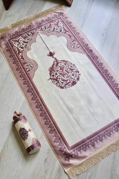 Mihrap Desenli İpek Dokulu Keseli Seccade Pembe - Resim 2