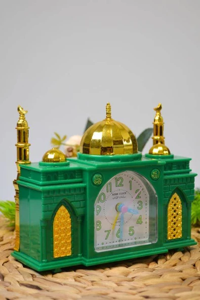 Ezan Okuyan Nostaljik Masa Saati Yeşil– Mekke Ezanı Sesli (Dijital Olmayan) Büyük Boy ürün görseli