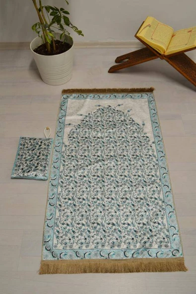 Pratik ve Taşınabilir İpek Dokulu Çantalı Seccade Açık Mavi- MV0013 ürün görseli