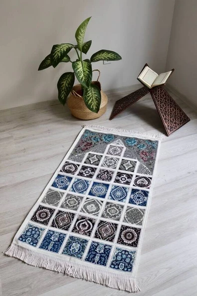 40 Yama Desenli Astarlı Seccade Gri ürün görseli 1