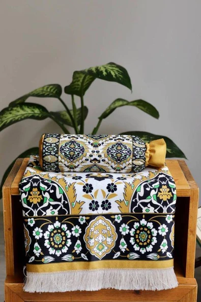 İpek Dokulu Keseli Seccade Sarı Renk - Resim 4