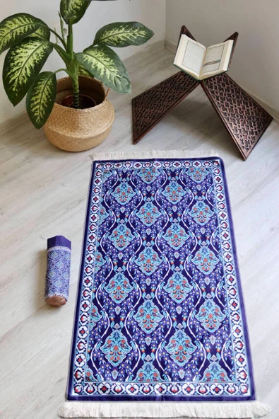 İpek Dokulu Keseli Seccade Lacivert Renkli - Resim 4