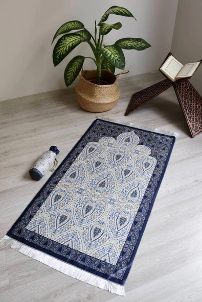 Rumi Desenli İpek Dokulu Keseli Seccade Gri Renk - Resim 4