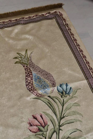 Pratik ve Taşınabilir İpek Dokulu Lale Desenli Çantalı Seccade-L1001 - Resim 2