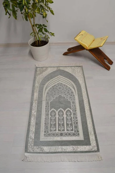 Mihrap Desenli Astarlı Seccade Gri ürün görseli