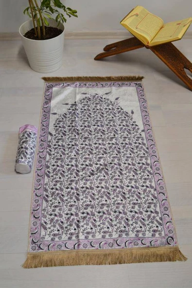 Pratik ve Taşınabilir İpek Dokulu Keseli Seccade Lila ürün görseli