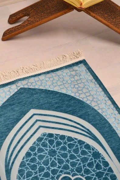 Mihrap Desenli Astarlı Seccade Turkuaz - Resim 3