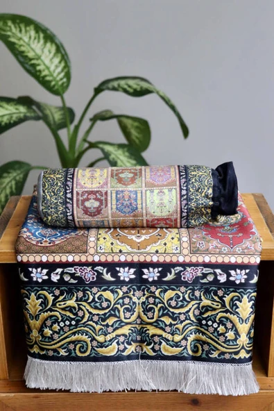 Kilim Desenli İpek Dokulu Keseli Seccade Kahverengi - Resim 3